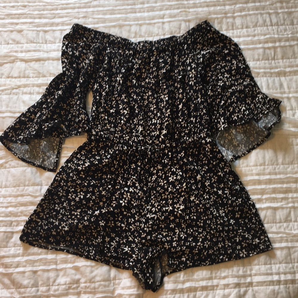 Express Bell Sleeve Off the Shoulder Ruffle Romper